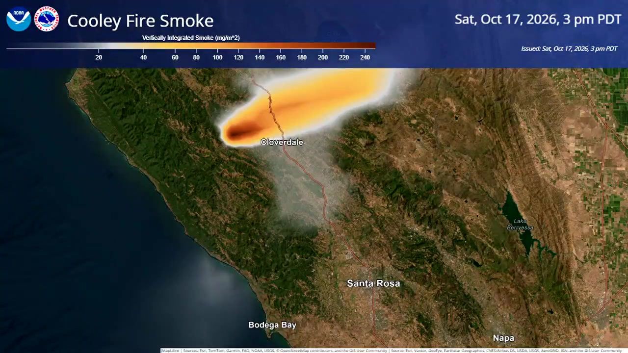 National Weather Service smoke forecast map for the Cooley Fire, Saturday 4 PM