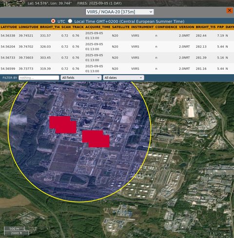 NASA FIRMS thermal-hotspot view of the Ryazan refinery (file image)