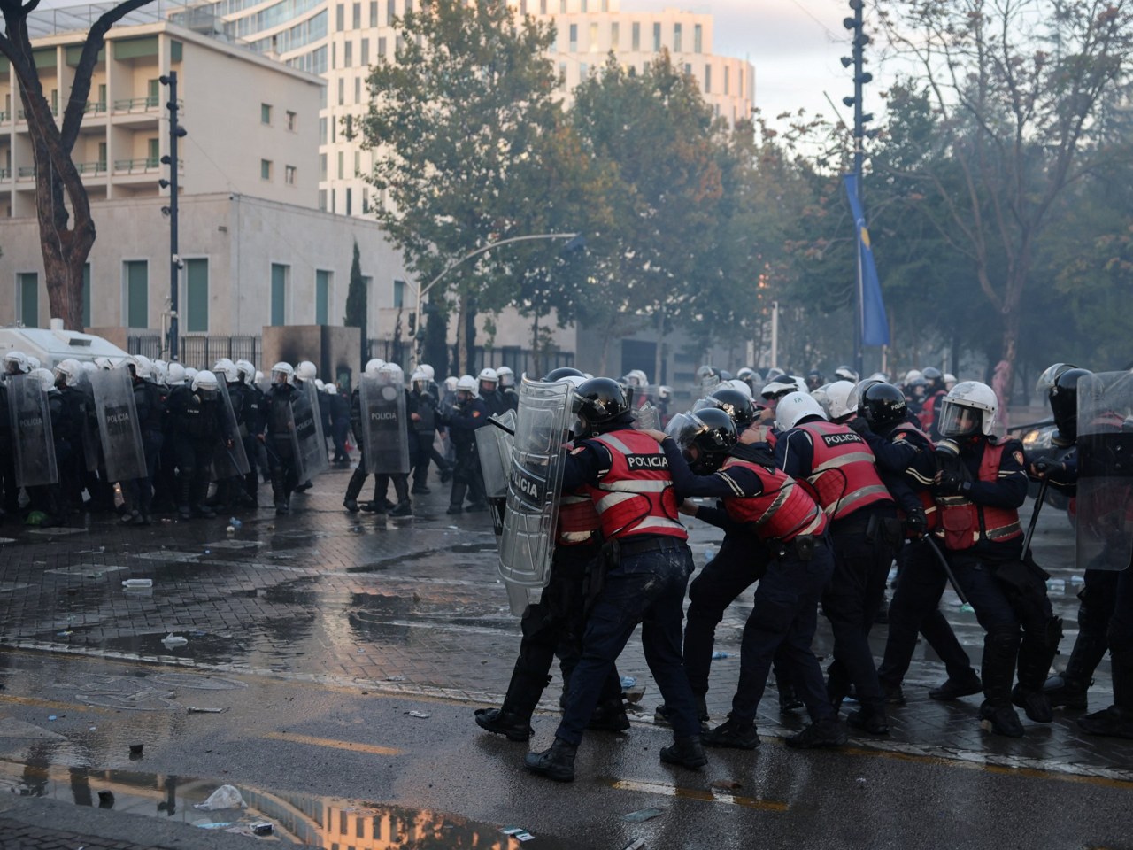 Riot police in Tirana, Albania