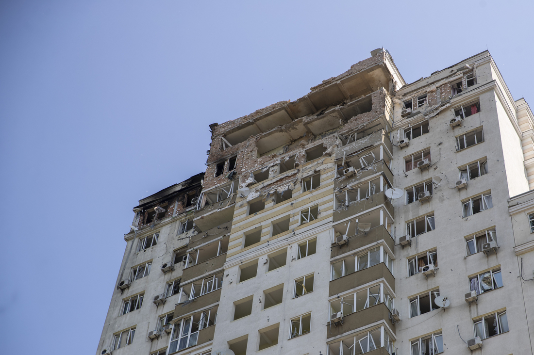 Kyiv apartment tower after drone attack