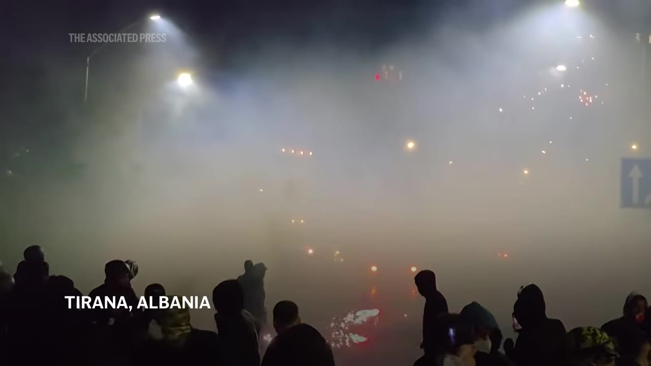 Fireworks and smoke in Tirana